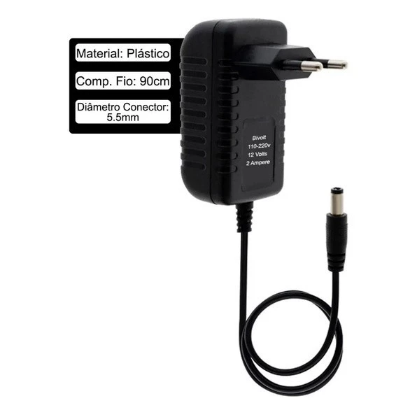 Fonte de Energia Estabilizada 12V 3A Bivolt com Plug P4 – Para LED e CFTV