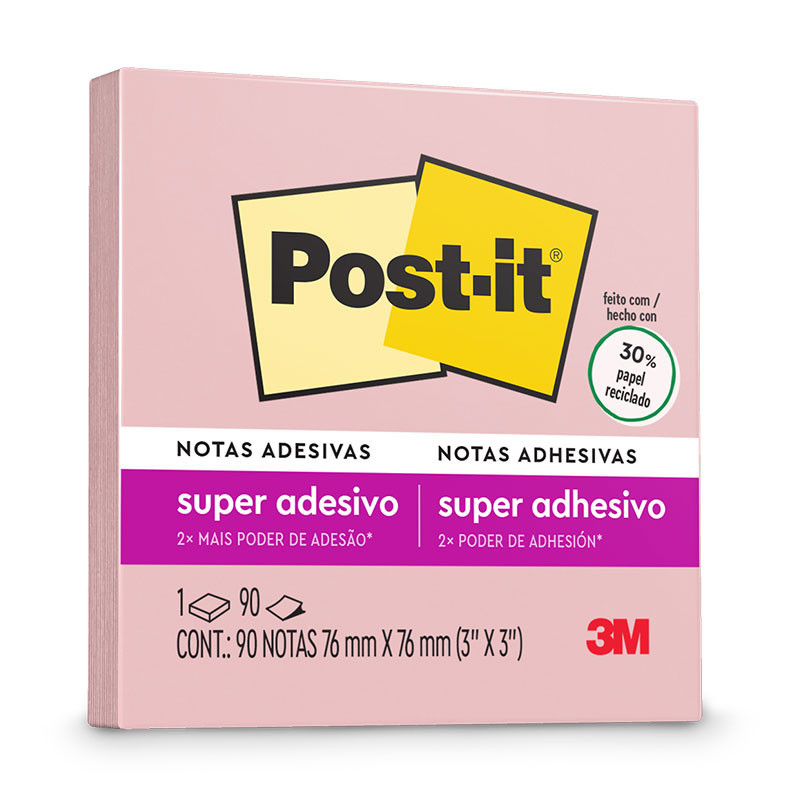 Bloco de notas super adesivas Post-it Rosa Positivo 76x76mm 90 folhas 3M - Stationery