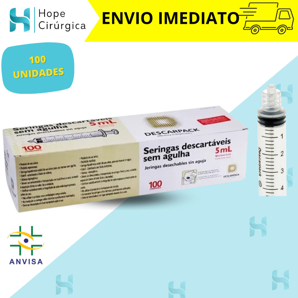 Seringa 5ml 100un Rosca Luer Lock Sem Agulha em Oferta na Shopee