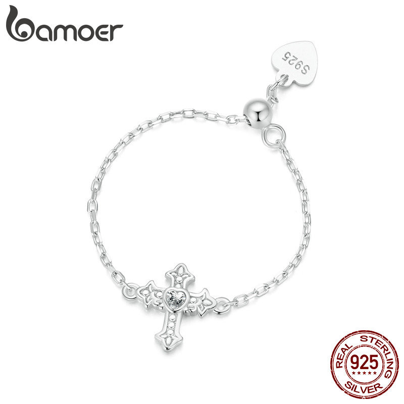 Bamoer 925 Sterling Sliver Ring Cross Chain Jóias Presentes Para Mulheres - Fashion Accessories