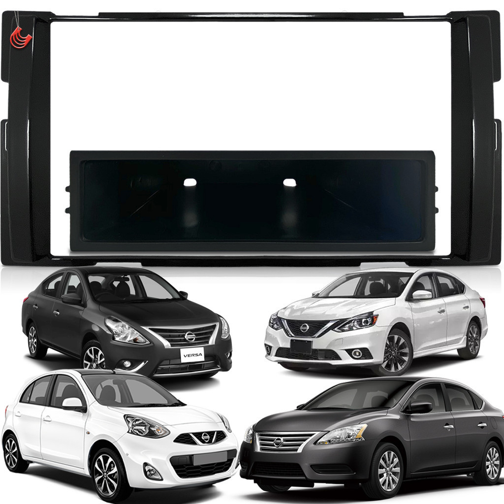 Moldura Painel 2 Din Central Multimidia Dvd Mp5 Black Piano Nissan New March Versa Sentra