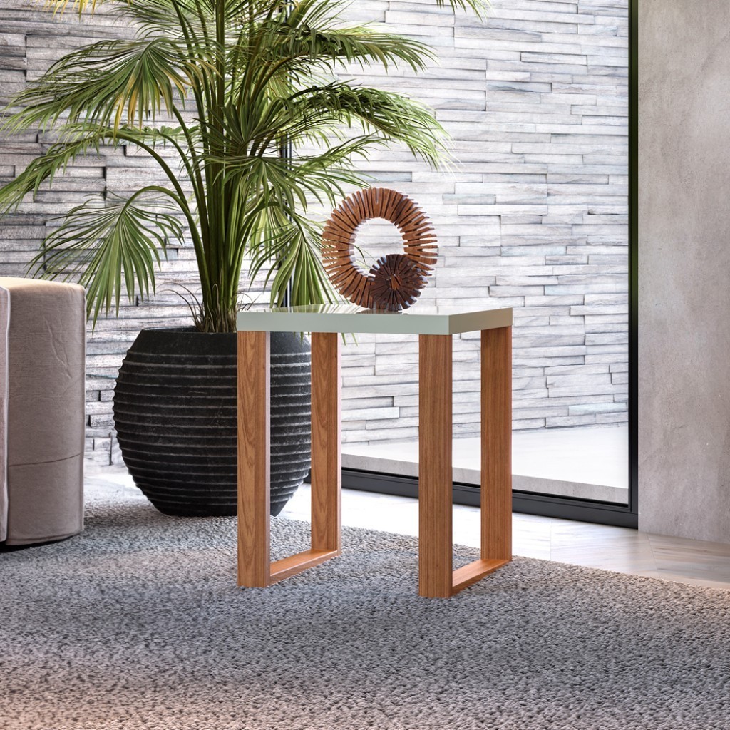 Mesa de Canto Quadrada Industrial Off White/Freijó - Dalla Costa em Oferta na Shopee