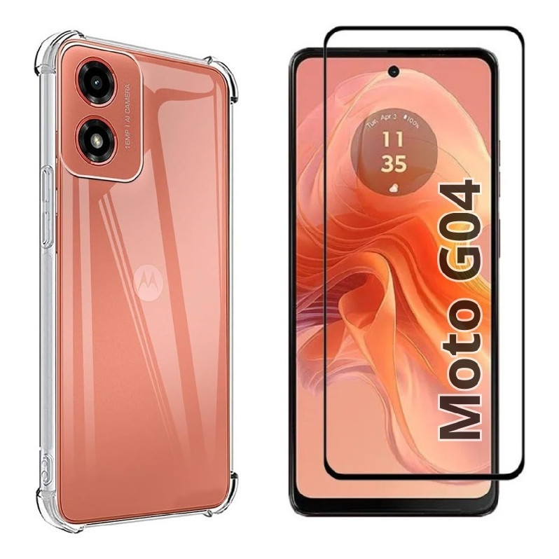 Capa Case Capinha Anti Impacto Compatível Com Motorola Moto G04 + Película 3D Vidro Temperado em Oferta na Shopee