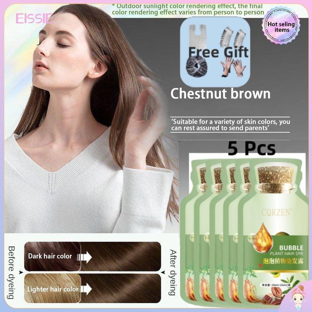 CQRZEN 5 Pcs Hair Dye Set Natural Plant Bubble Non-irritating Shampoo Conveniente Capa Eficaz Cosméticos Para Cabelos Brancos De Longa Duração em Oferta na Shopee