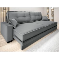 Sofá Palermo 2,40m Retrátil e Reclinável Velosuede Grafite - NETSOFAS
