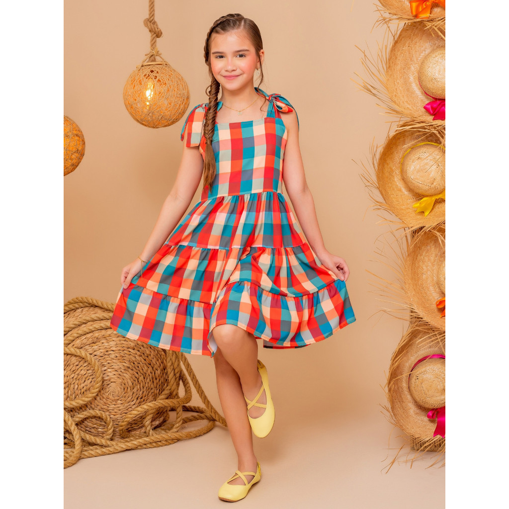 Vestido Bela Xadrez Infantil Juvenil Roupa Menina 4, 6, 8, 10, 12, 14, Festa Junina