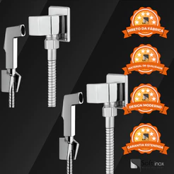 Kit 2 Ducha Higiênica Chuveirinho Metal e ABS De Banheiro Privada Completa 1/4 De Volta Cromada Bidê