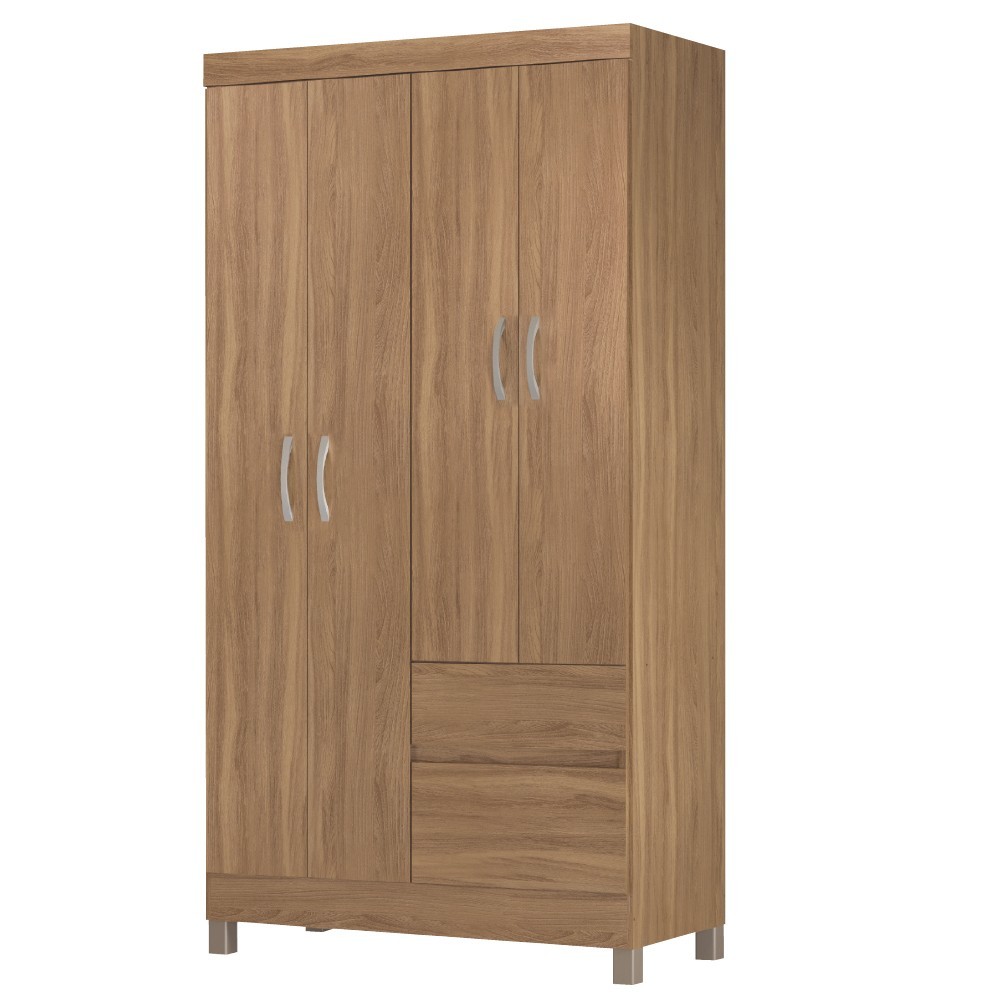 Guarda Roupas Solteiro 4 Portas 2 Gavetas Amêndoa Lótus Demóbile - Home & Living