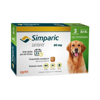 Antipulgas Para Cães Simparic 80mg 20,1-40kg 3 Comprimidos em Oferta na Shopee