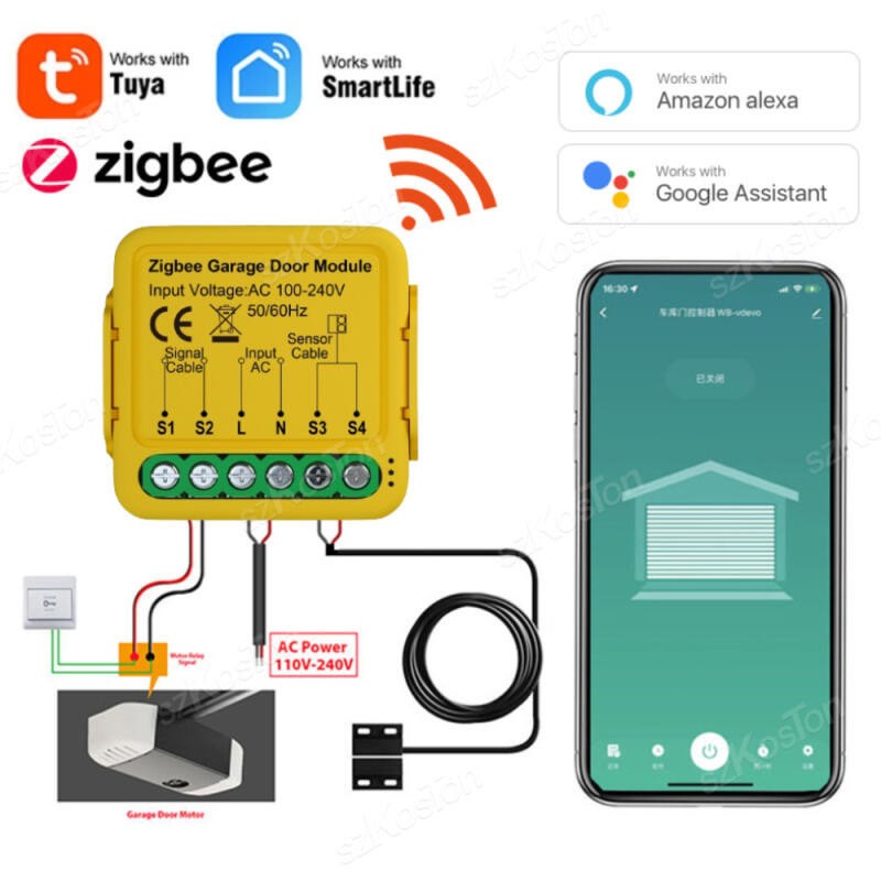 Tuya ZigBee Garage Door Control Smart Switch Opener Controlador De Porta De Garagem Voz Fu...