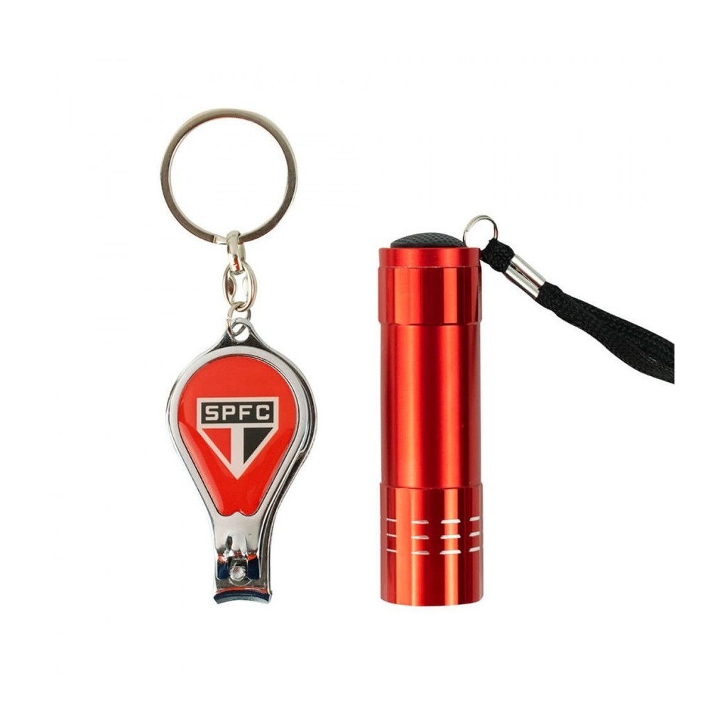 Kit São Paulo FC – Lanterna com 9 LEDs + Chaveiro Cortador de Unha