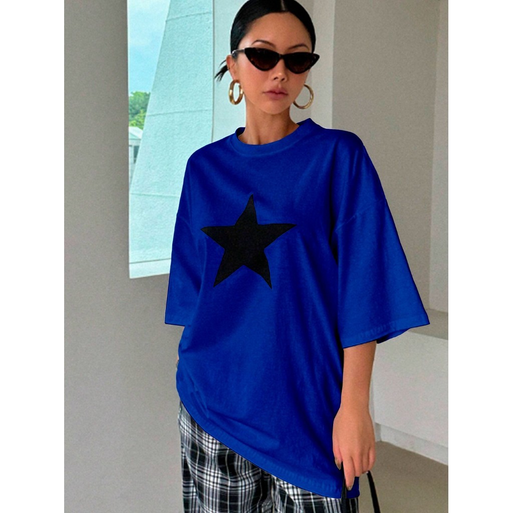 Camiseta Oversized Feminina Larga Academia Camisa Blusa Life Style Personalizada T Shirt Bordada