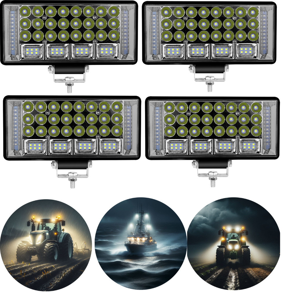 Kit 4 Farol Led Retangular Com Strobo Para Trator Caminhão Trator 4x4 204w