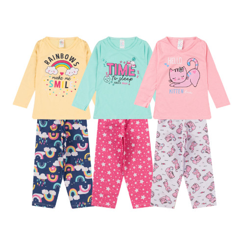 Combo 3 conjuntos Blusa de manga comprida Inverno Infantil e Juvenil Calça algodão Menina Confortável