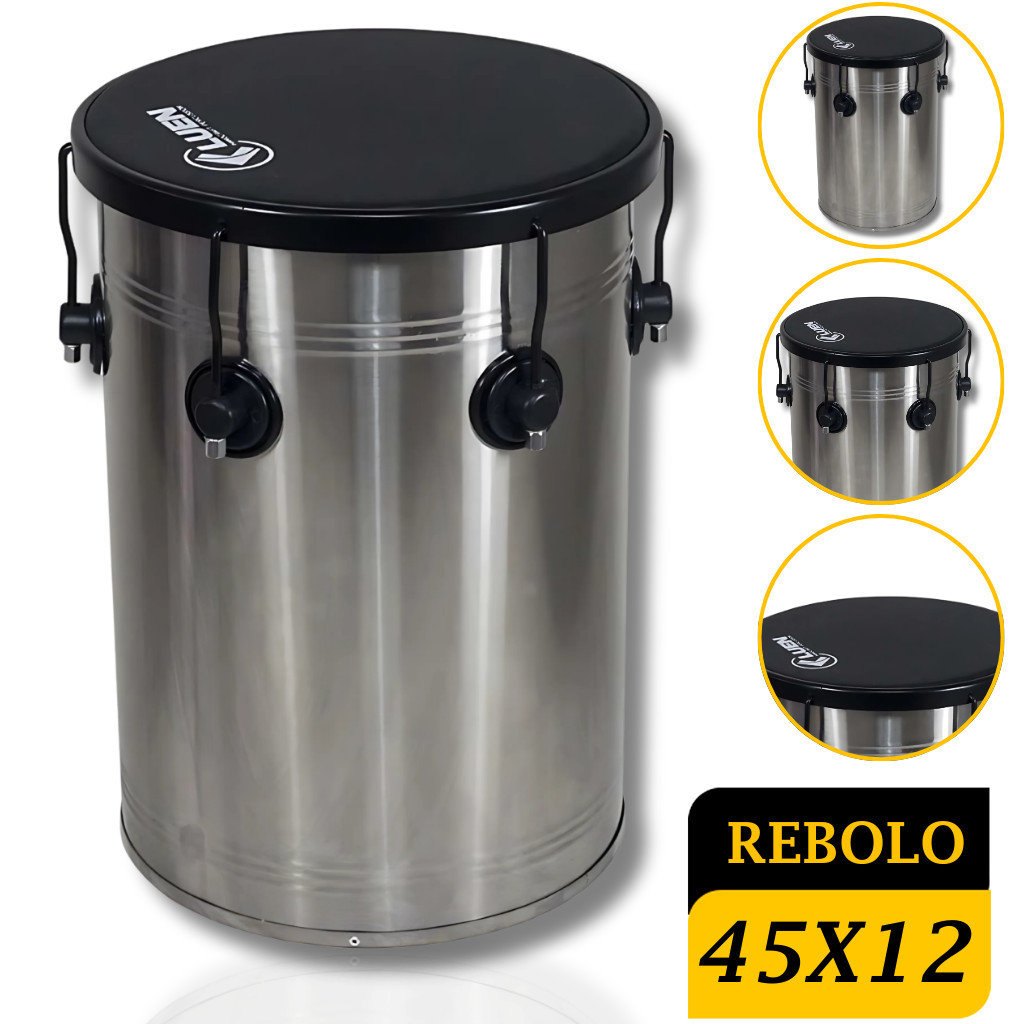 Rebolo 45x12 Inox Escovado com Ferragem Preta e Pele Korino – 6 Afinações para Som Encorpado e Definido