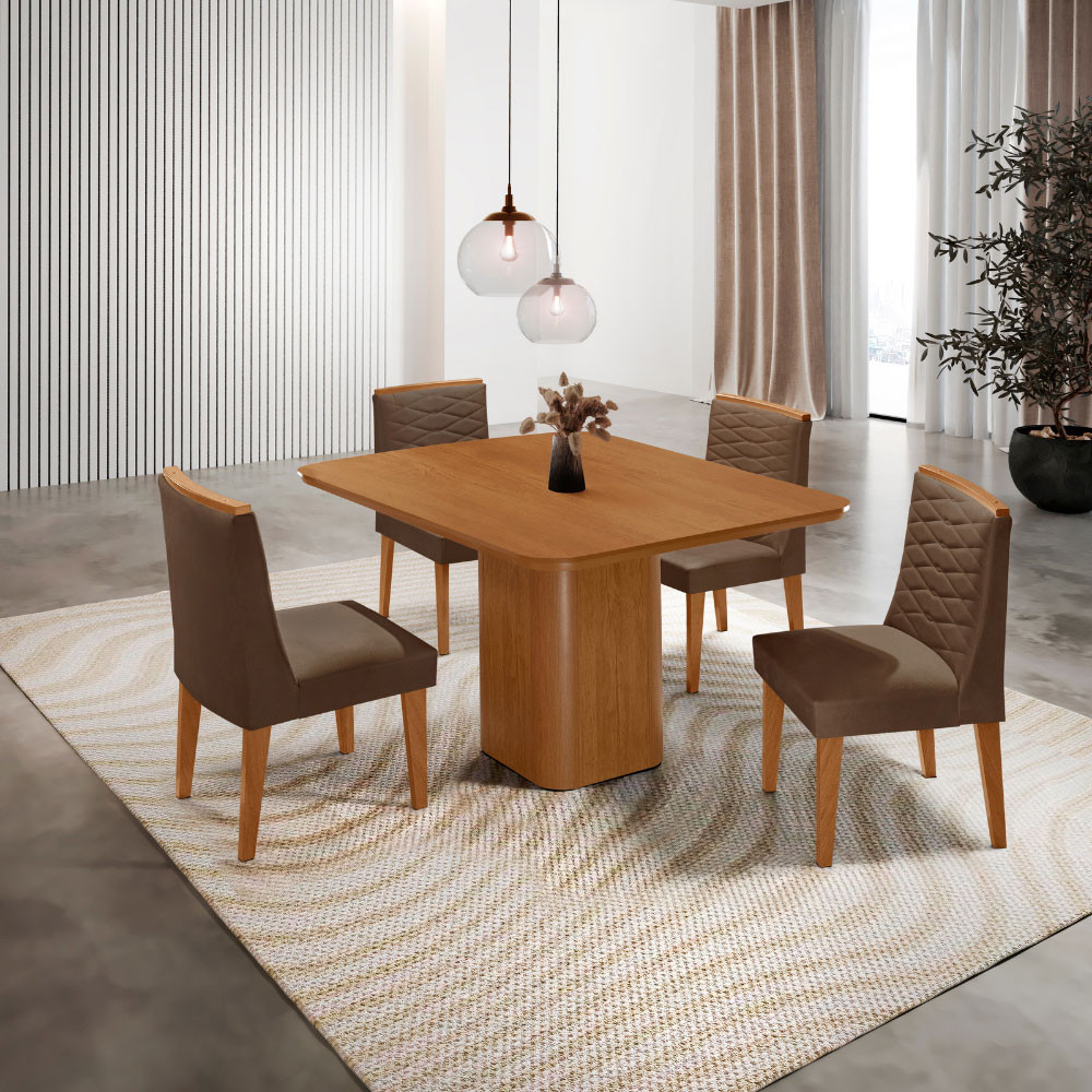 Mesa de Jantar Eloise 90cm Tampo MDF Laminado Canto Copo com 4 Cadeiras Eloise Moderna Mobília em Oferta na Shopee