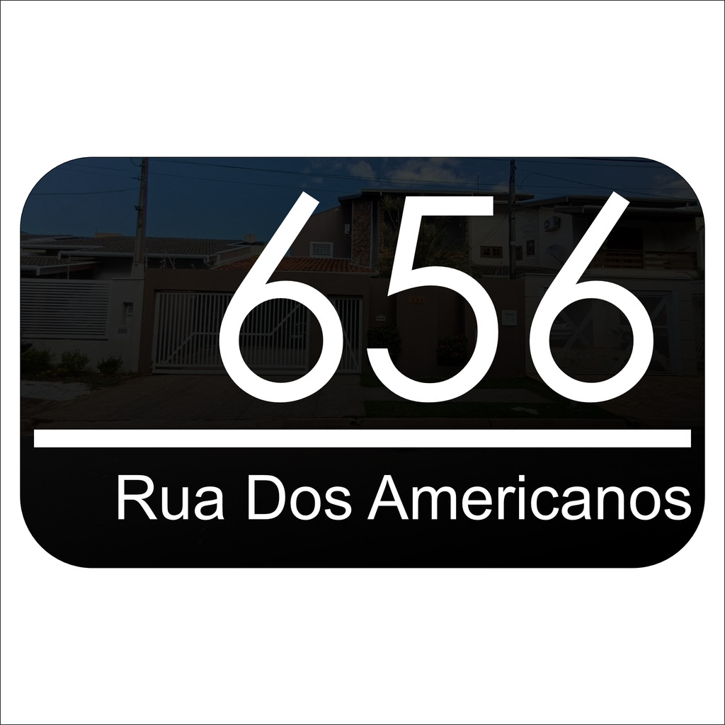 Placa Residencial Preto Com Número e Endereço (Casa, Loja, Condomínio) - 30x50cm