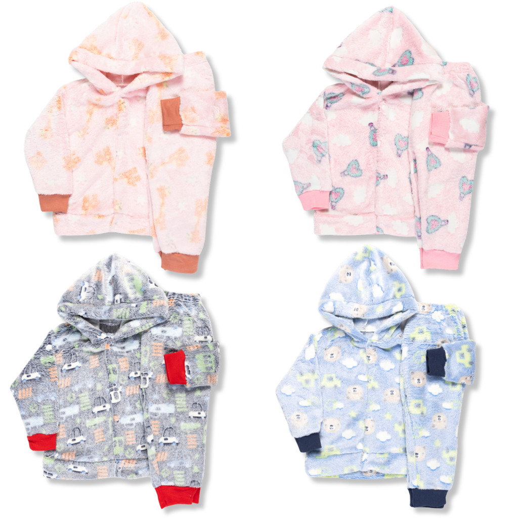 Kit 4 Peças Roupa Infantil Frio Inverno  - 2 Conjunto Fleece Lúdico Brilha No Escuro Menino Menina em Oferta na Shopee