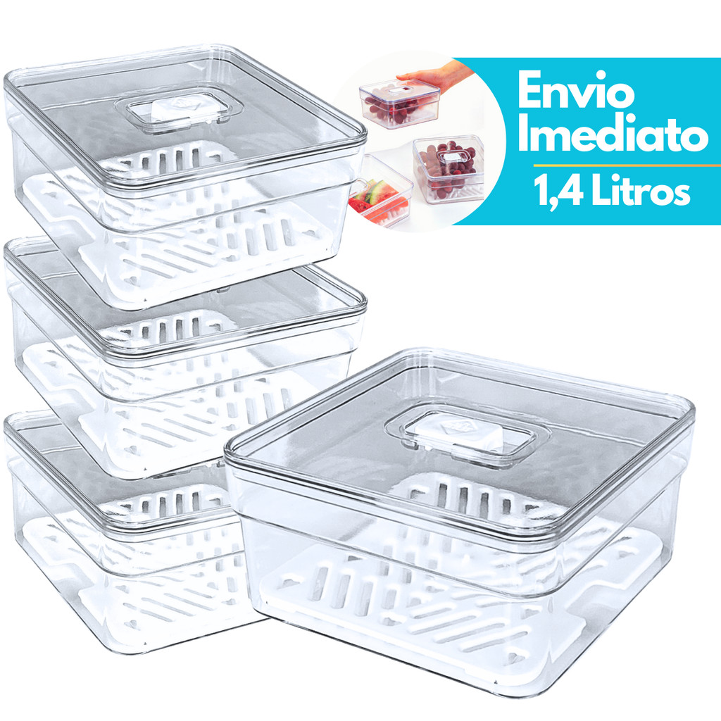 Kit Organizador de Geladeira 1,4 Litros Tela Com tela Pote Salada