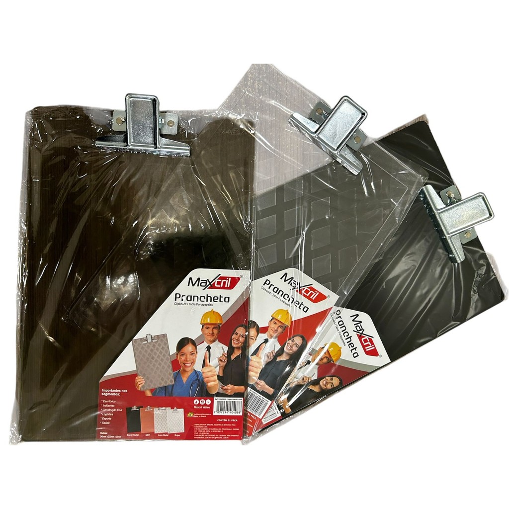 Prancheta Acrílica Moderna pegador de Metal Cristal, Fumê ou Preta Waleu Maxcril