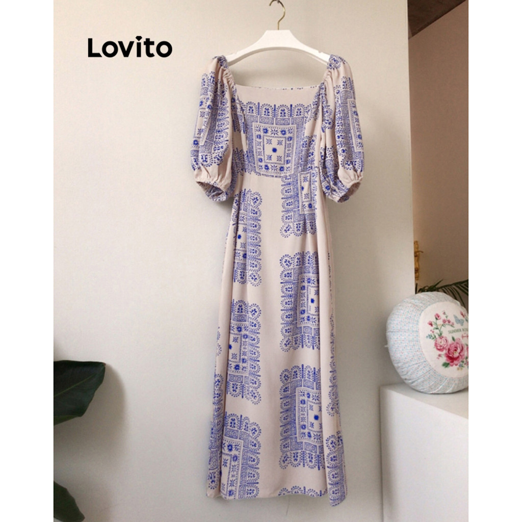 Detalhes do Lovito Vestido Casual Ditsy Floral Padrão Vestido Para Mulheres LNE68295