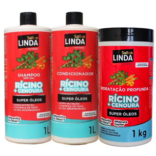 Kit Rícino e Cenoura Shampoo e Condicionador 1L + Máscara 1Kg Nutrição e Controle do Frizz em Oferta na Shopee