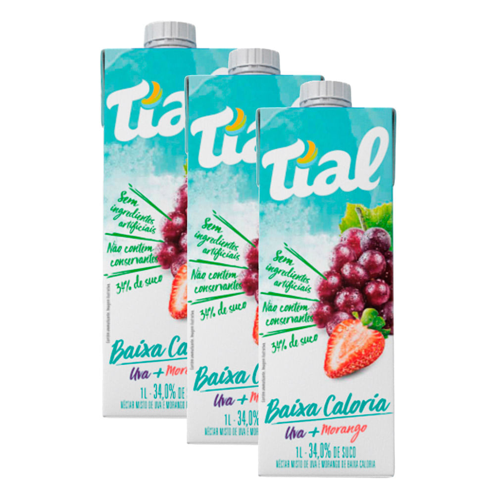 Kit 3 Suco Tial Néctar Misto Uva e Morango de Baixa Caloria 1 Litro - Food & Beverages