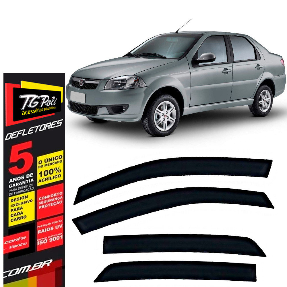 Calha de Chuva Fiat Siena 1996 a 2016 4 Portas TG Poli Defletor Portas Protetor Janelas em Oferta na Shopee