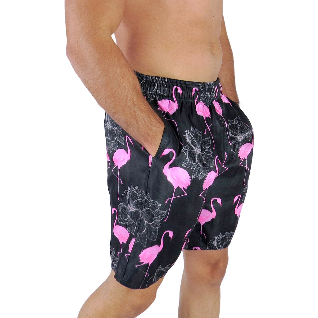 Short Mauricinho Bermuda Moda Praia moderno Flamingo Promoção Tactel c/ elastano calção