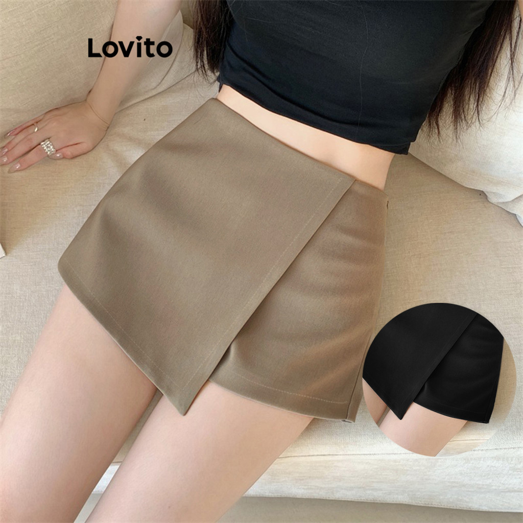 Lovito Saias Casuais Assimétricas Saias De Verão/Primavera Para Mulheres LNE21237 (Cáqui) em Oferta na Shopee