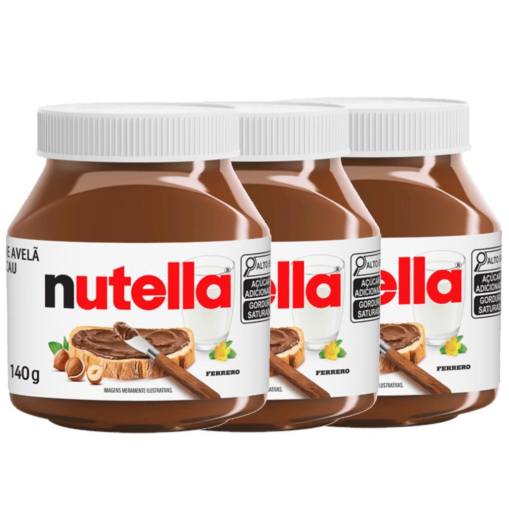 Kit 3un Creme de Avelã Nutella 140g com Cacau