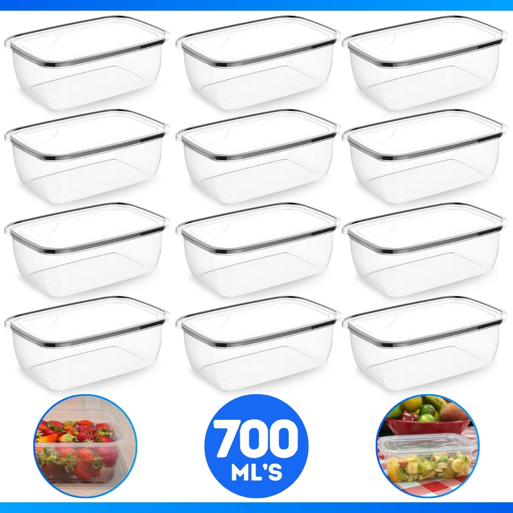 Kit 12 Marmitas Fitness 700ml Freezer E Microondas Potes Plásticos Translúcido Livre De BPA