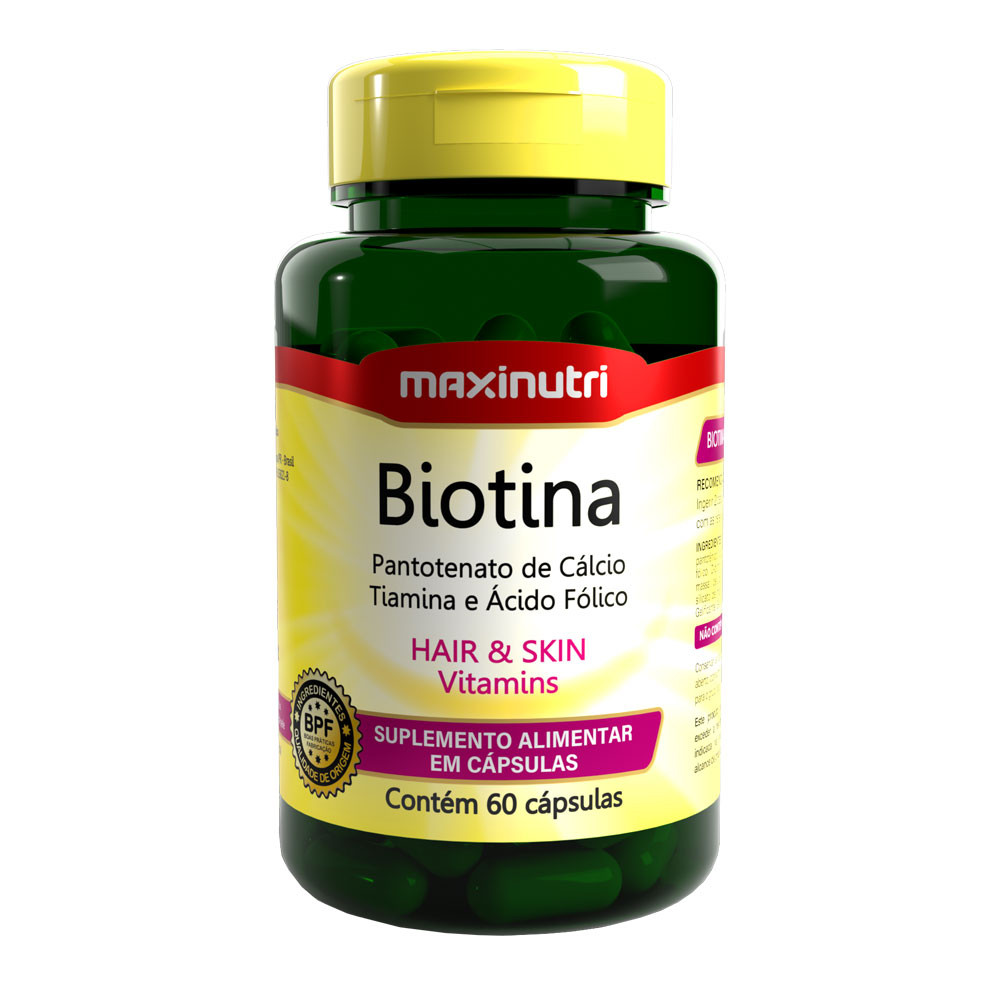 Biotina Maxinutri Hair Skin Vitaminas + Ácido Fólico 60 Cápsulas