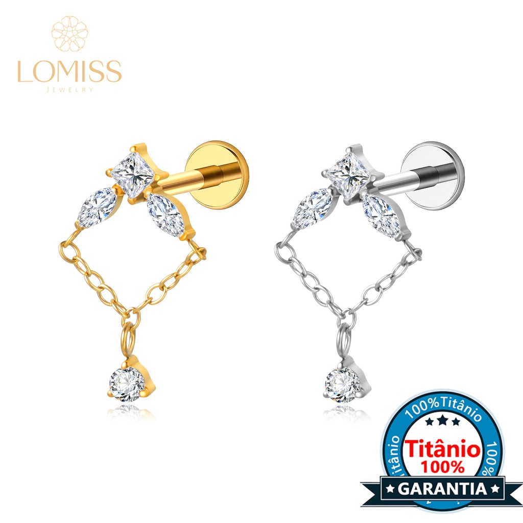 Piercing Labret Titânio Helix Tragus Conch Nariz Zircônia Cravejada Com Pingente