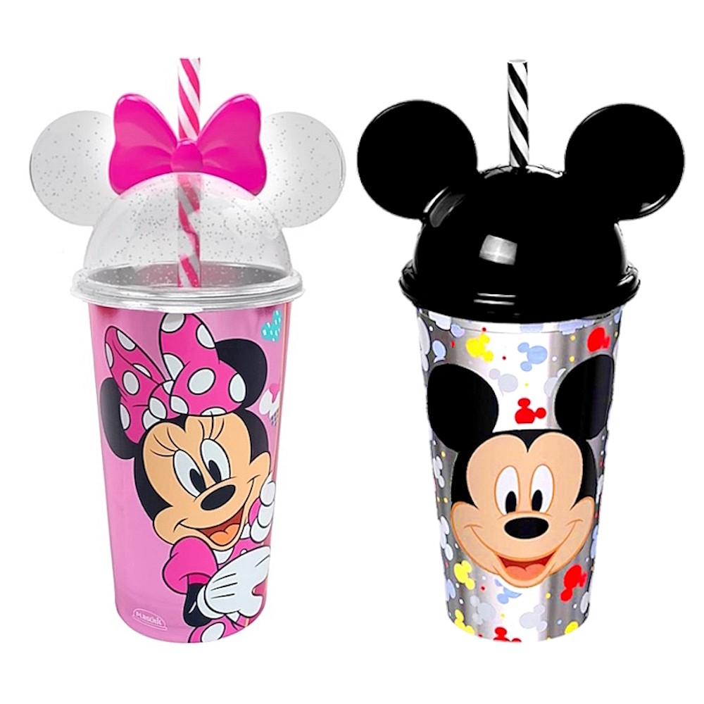 Copo Minnie e Mickey com Orelhas Tampa e Canudo Infantil