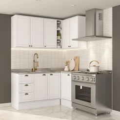 Armário de Cozinha Completa c Balcão Milla Whisper Carraro Branco