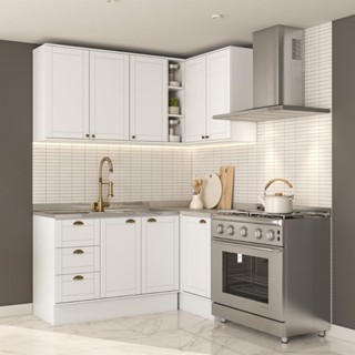 Armário de Cozinha Completa c Balcão Milla Whisper Carraro Branco em Oferta na Shopee