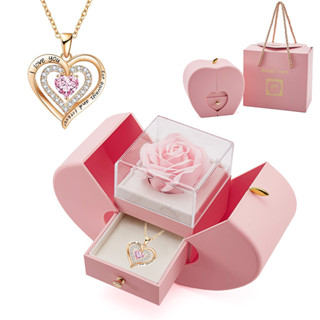 Presente Dia das Mães Caixa de Jóias Sakura Rosa Eterna Colar Coração Pedra Preciosa Aço I...