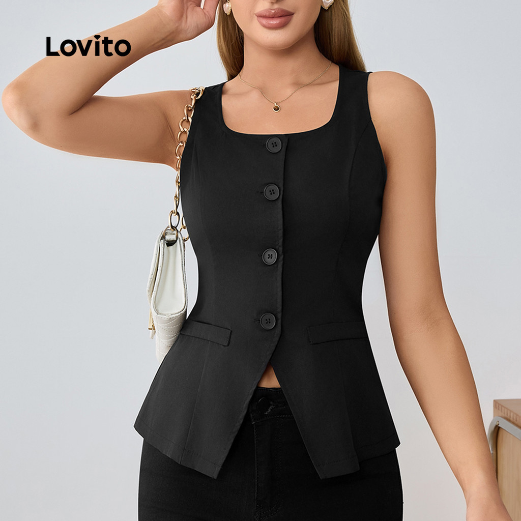 Lovito Blazer elegante com botão frontal liso para mulheres LBL22207 - Women Clothes