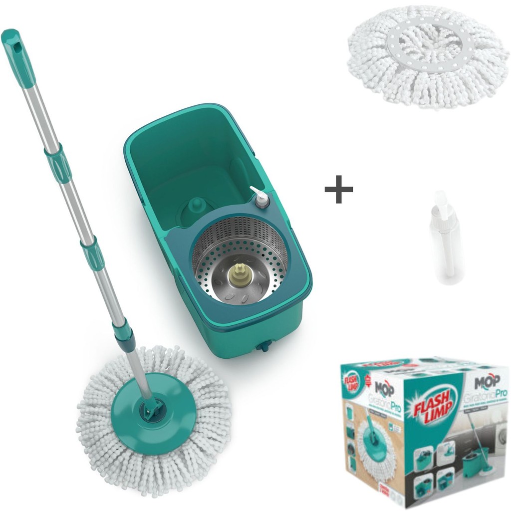 Mop Giratório Pro Flash Limp Cesto Inox Esfregão Balde Enxágue e Centrifugação  Mop7824