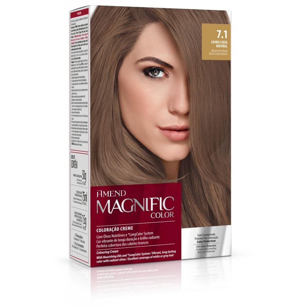 Coloração Creme Magnific Color 7.1 Louro Cinza Natural Amend em Oferta na Shopee