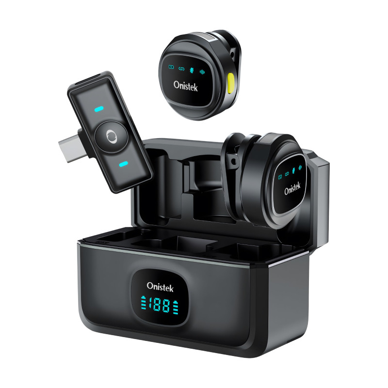 Kit 2 Microfones Sem Fio Bluetooth 5.2 25m Onistek ON-MC827 em Oferta na Shopee
