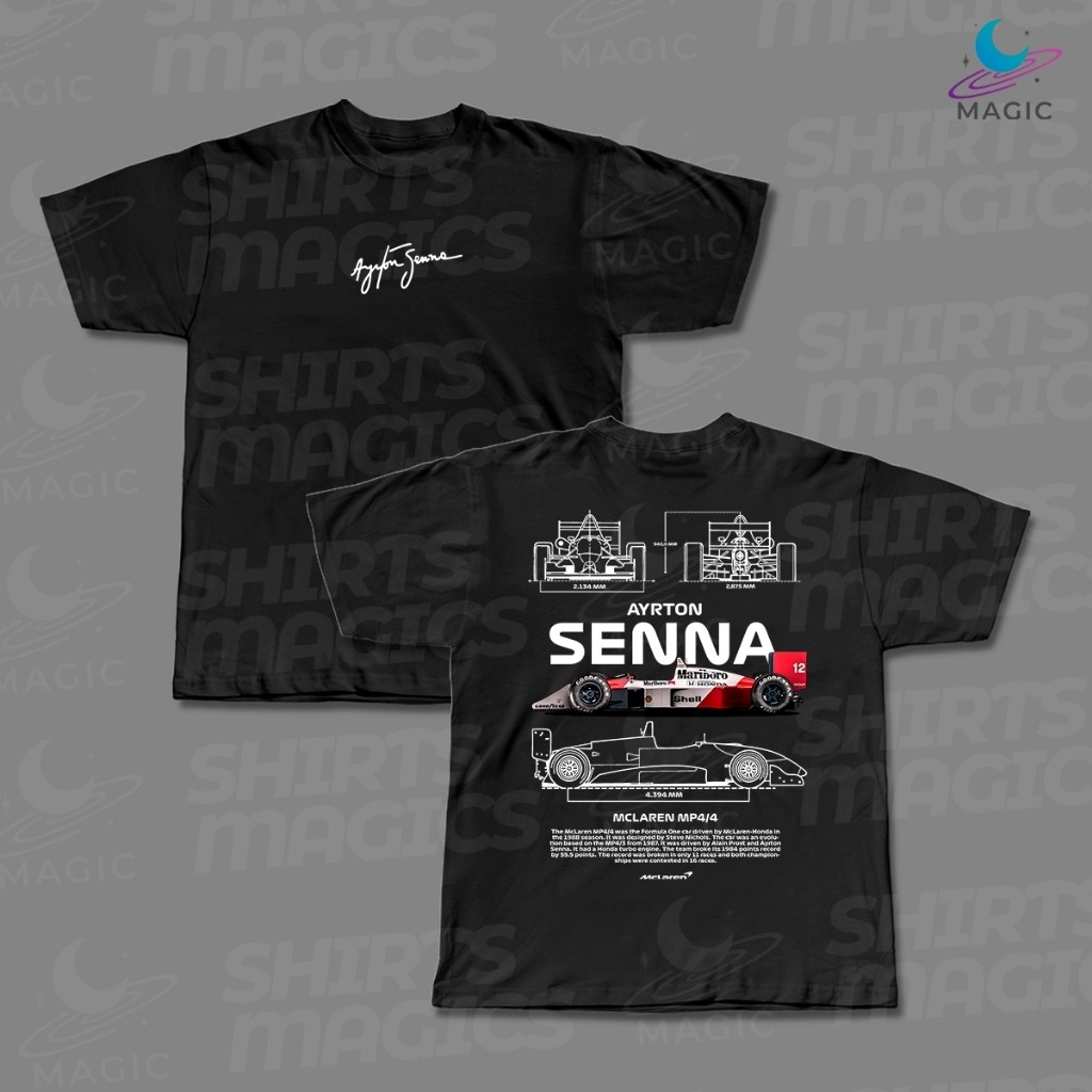Camiseta Unissex Masculina e Feminina Camisa Básica Magic Car F1  - FORMULA 1  MP4/4 1988 logo centro assinatura 100% al