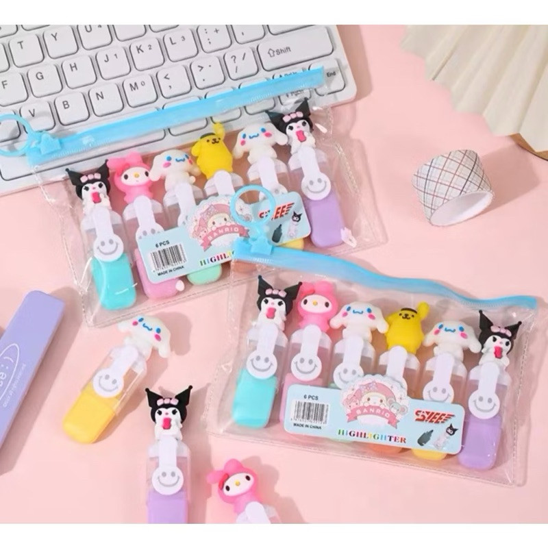 Kit  Pacotes/Com 6 Peças Mini Marcador De Texto / Kawaii Desenho Fofo Marca Texto em Oferta na Shopee