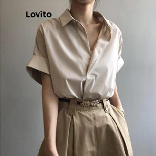 Lovito Blusa básica lisa casual para mulheres LNE53456