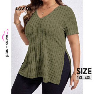 Lovito Camiseta feminina plus size curva casual simples dividida LNL51123