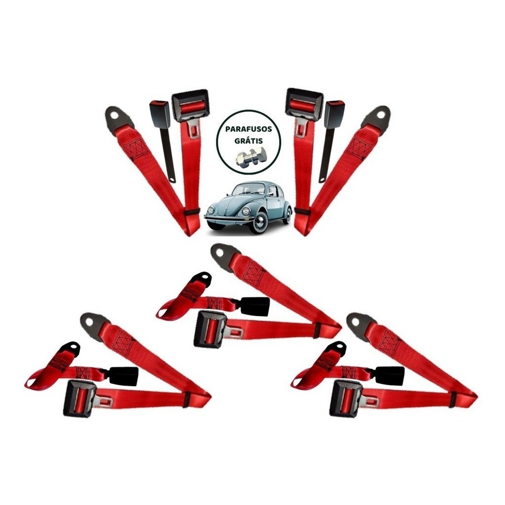 Cinto De Segurança Vermelho Fusca Buggy Kit Estático 5 Peças