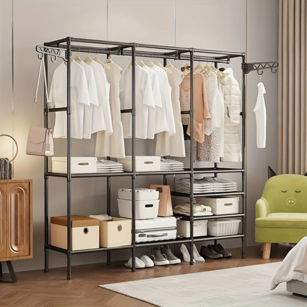 Cabideiro Arara Guarda Roupa Closet Dobrável Organizador Portátil Armário Grande Sapateiro Prateleira Roupeiro Vazado