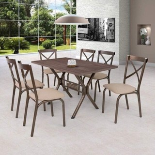 Conjunto de Mesa 6 Cadeiras Karina  Bronze/Linho Bege em Oferta na Shopee