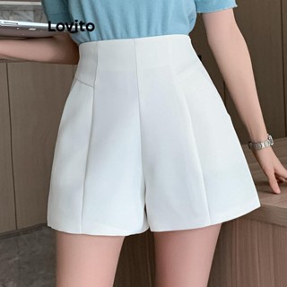 Lovito Shorts femininos casuais com bolso liso e estrutura de linha LNE52399